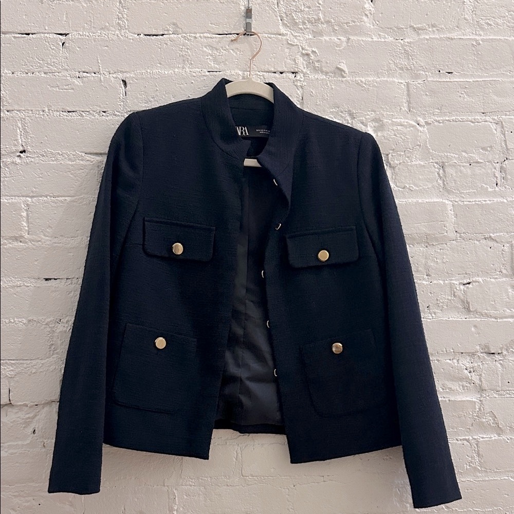 Zara Navy Textured Jacket